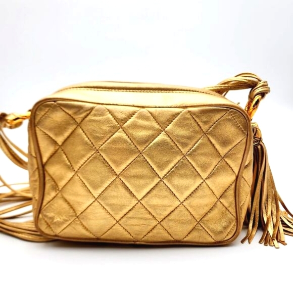 RARE CHANEL CC TASSEL CAMERA BAG GOLD METALLIC - Picture 15 of 16